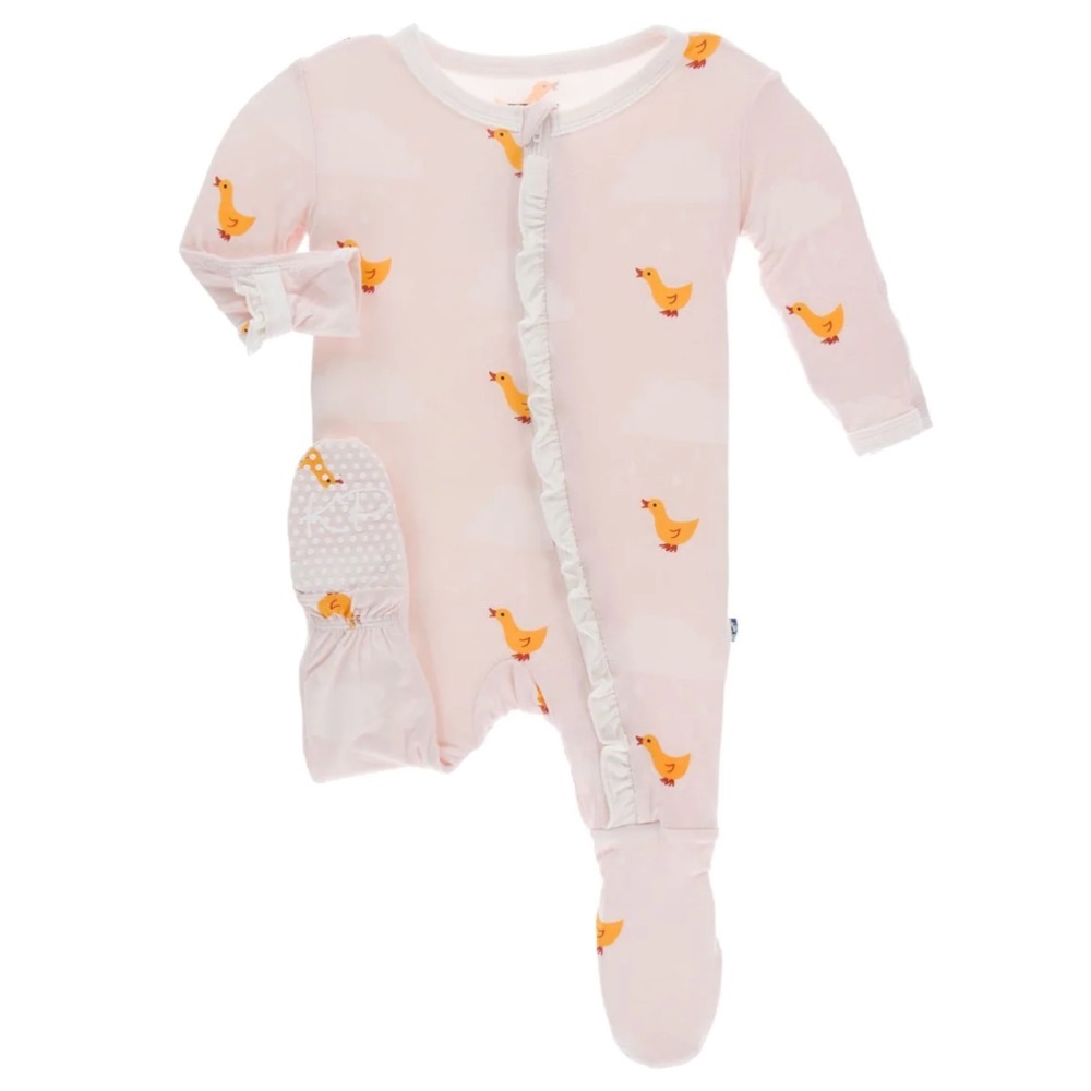 KicKee Pants - Muffin Ruffle Footie with Zipper - Macaroon Puddle Duck 18-24 mth